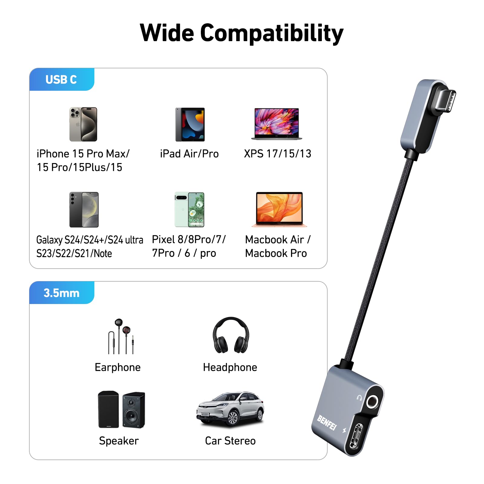 وصلة بنفي تايب سي للشحن والسماعة 60 واط | BENFEI USB-C to 3.5mm Audio & 60W Charging Adapter - الصورة 7