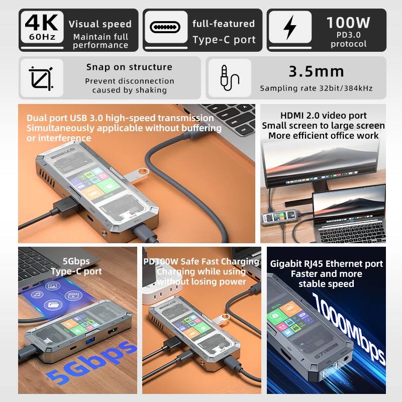 محطة توصيل بيفا G71 بشاشة ذكية 7 في 1 | PIVA G71 7-in-1 Smart USB-C Dock - Image 3